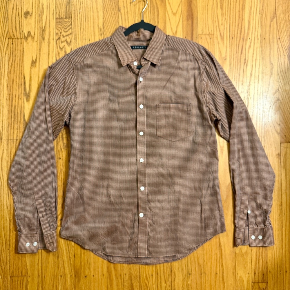 Theory Men's Orange & Black Checked Button Down Shirt